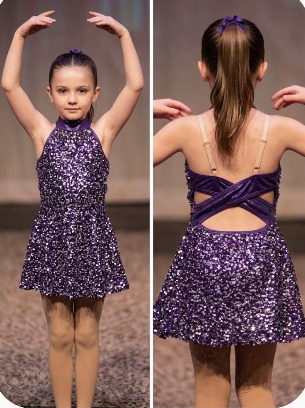 Curtain Call Girls Purple Sequin Dance Costume Dress Size M Jazz Tap Skating